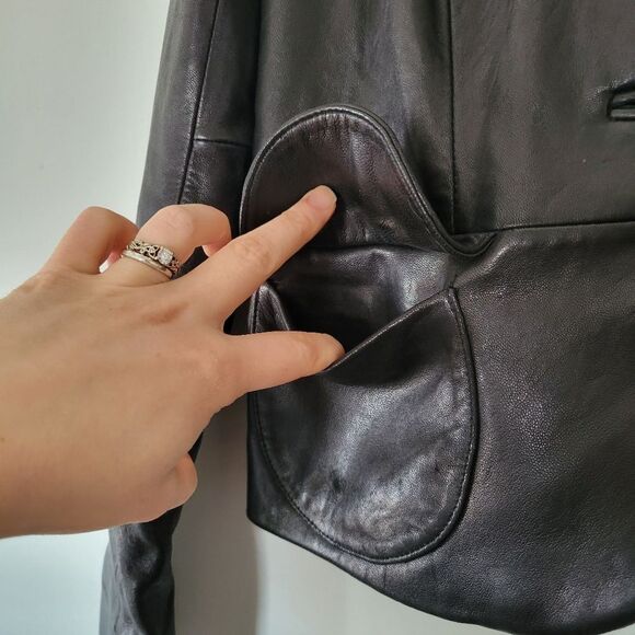 Mossimo Leather Black Women's Blazer Jacket Small Pockets Button - Picture 4 of 9